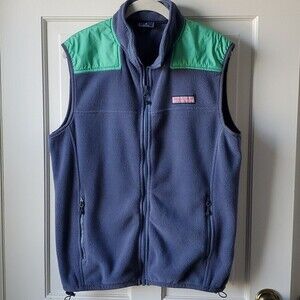 VINEYARD VINES FLEECE SHEP VEST ZIP UP BLUE GREEN MEN'S MEDIUM PREPPY